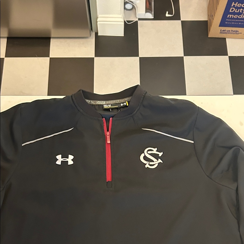 Under Armour Charcoal Pullover with Crimson Zipper